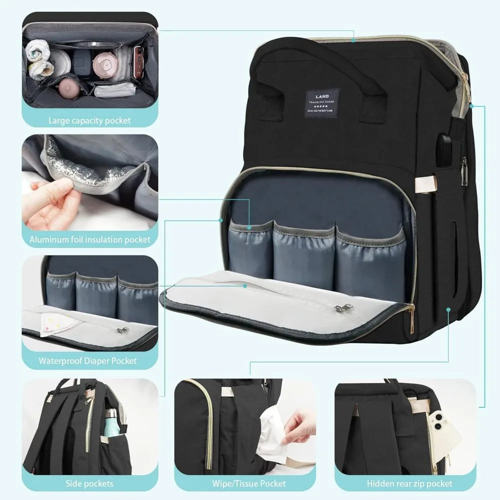 Diaper Bag with Changing Station,large Capacity Baby Diaper Bag Backpack for Mom Dad,3 Insulate Pocket& Breast Pump Diaper Bag
