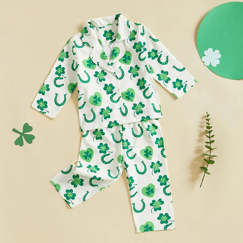 Infant Irish Pajama Set with Long Sleeve Button-up Tops and Pants for Toddlers - 2 Piece Sleepwear Outfit for Babies