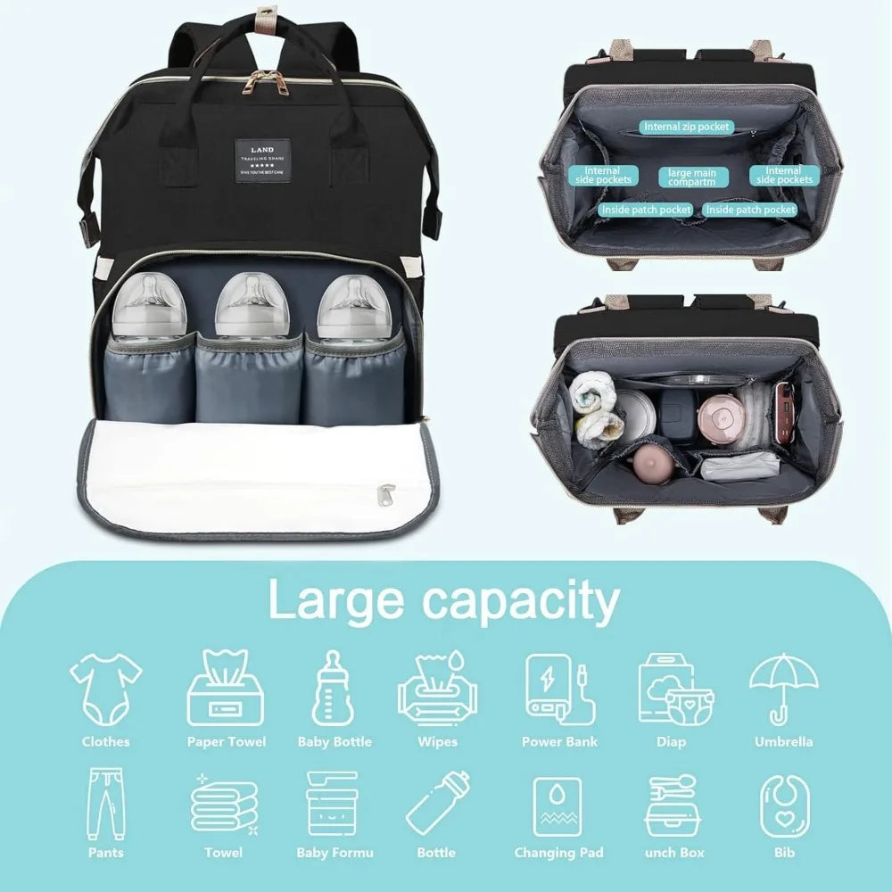 Diaper Bag with Changing Station,large Capacity Baby Diaper Bag Backpack for Mom Dad,3 Insulate Pocket& Breast Pump Diaper Bag