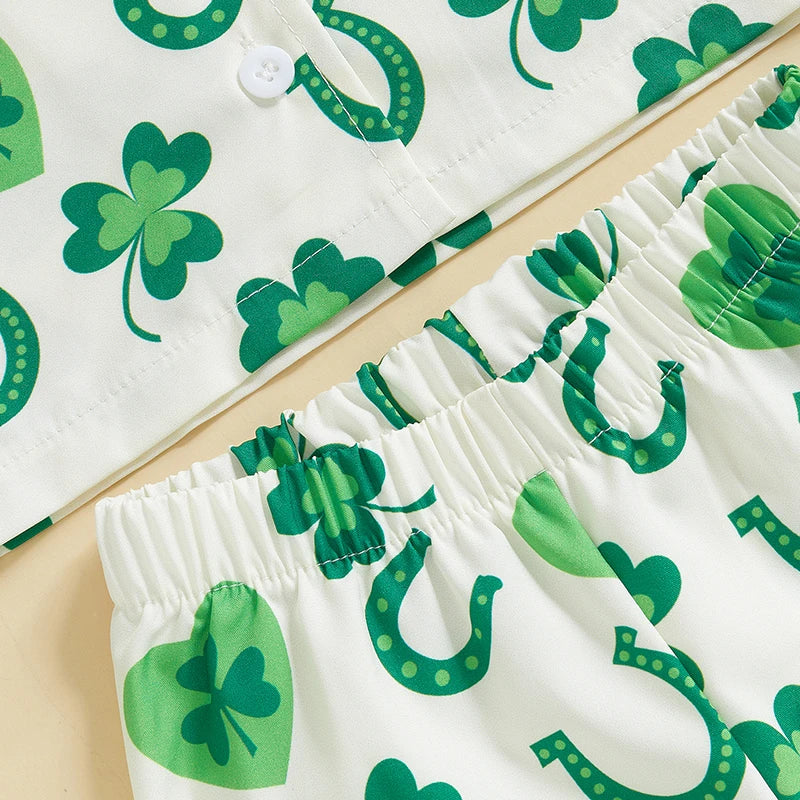 Infant Irish Pajama Set with Long Sleeve Button-up Tops and Pants for Toddlers - 2 Piece Sleepwear Outfit for Babies