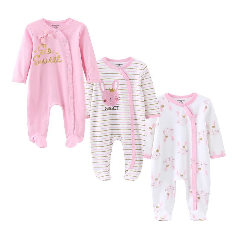 Fashion 3 Pcs Autumn Winter Long Sleeve Casual Sweet Baby Girl Romper 100%Cotton Soft Newborn Jumpsuits Clothes